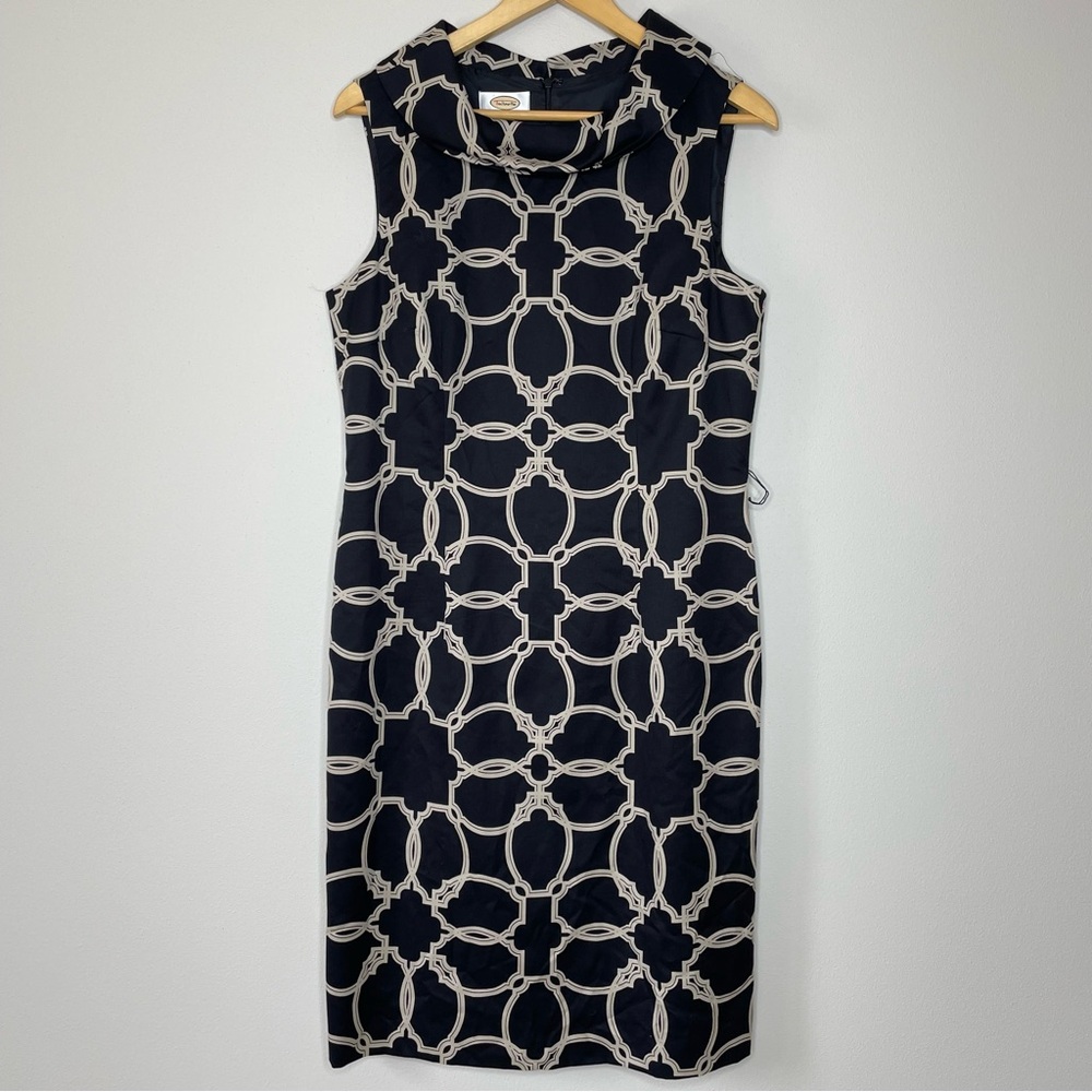NEW Talbots Black & Cream Sleeveless Geometric Silk/Cotton Sheath Dress - Picture 9 of 9